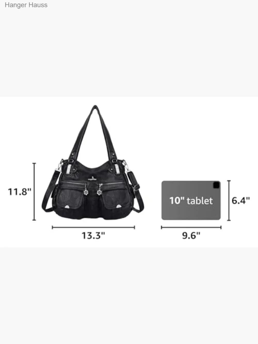Large Hobo Handbag Double Zipper Multi Pocket Washed PU Leather Purse